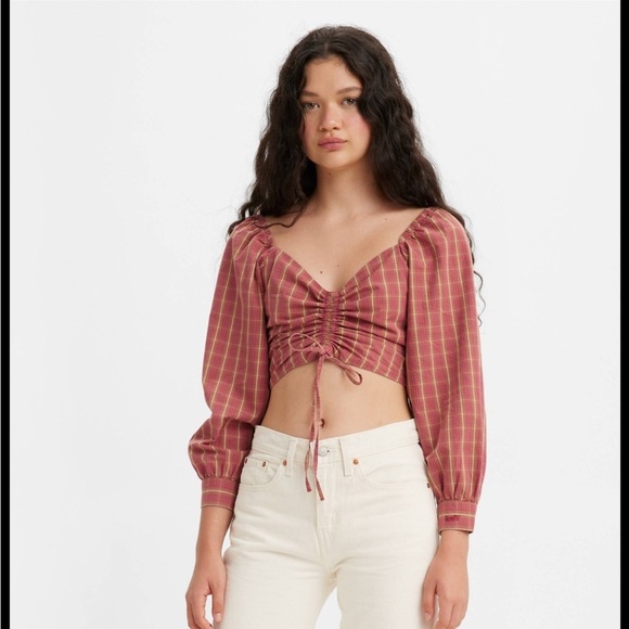 🆕 Levi’s Striped Red Women's Cinched Crop Top. L. NWT💥 - Picture 5 of 5
